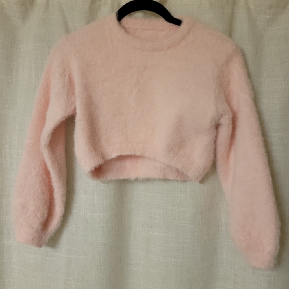 SHEIN Soft Fuzzy Cropped Sweater in Light Pink